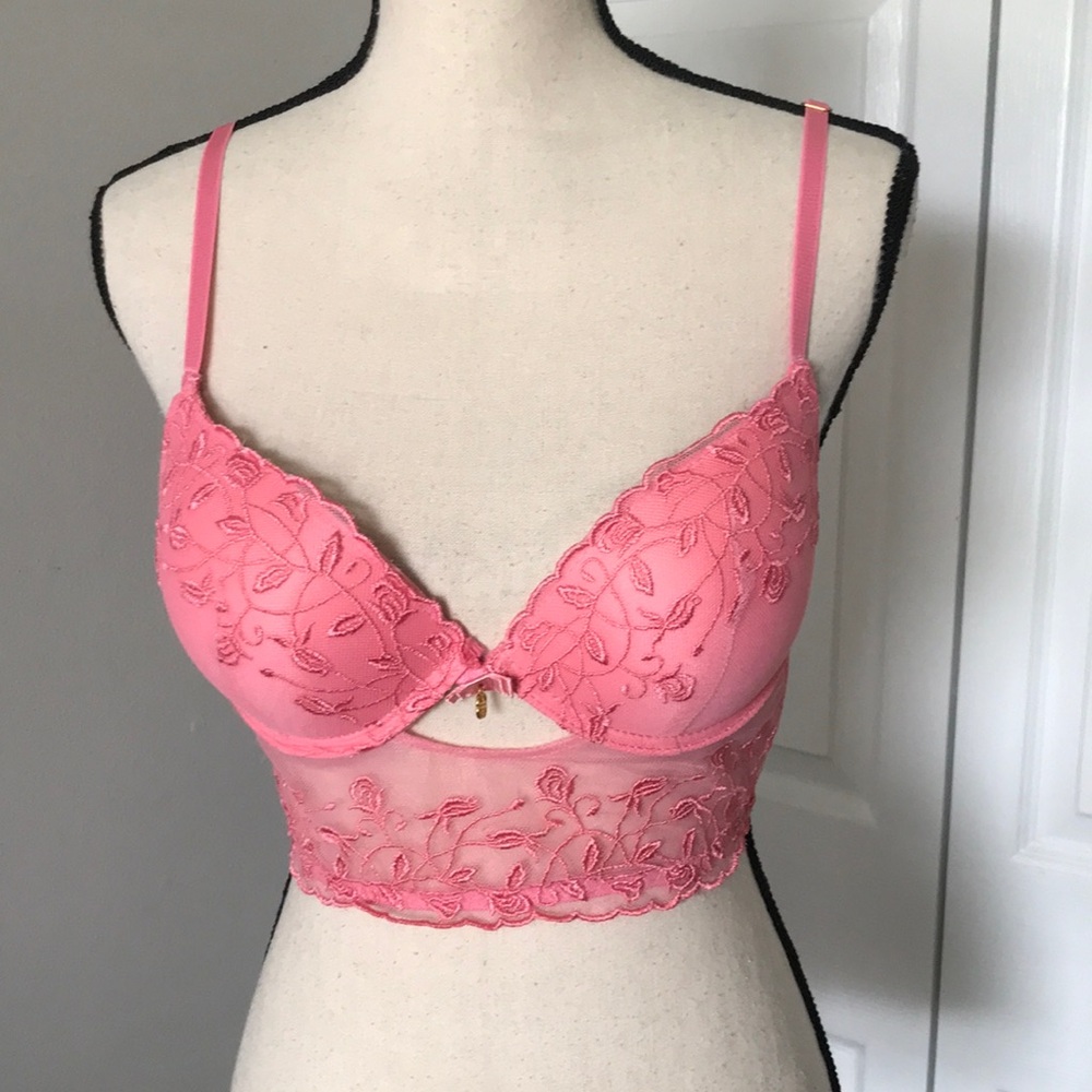 DAISY FUENTES Women Push up Long Line Pink Lace Bra | 34C